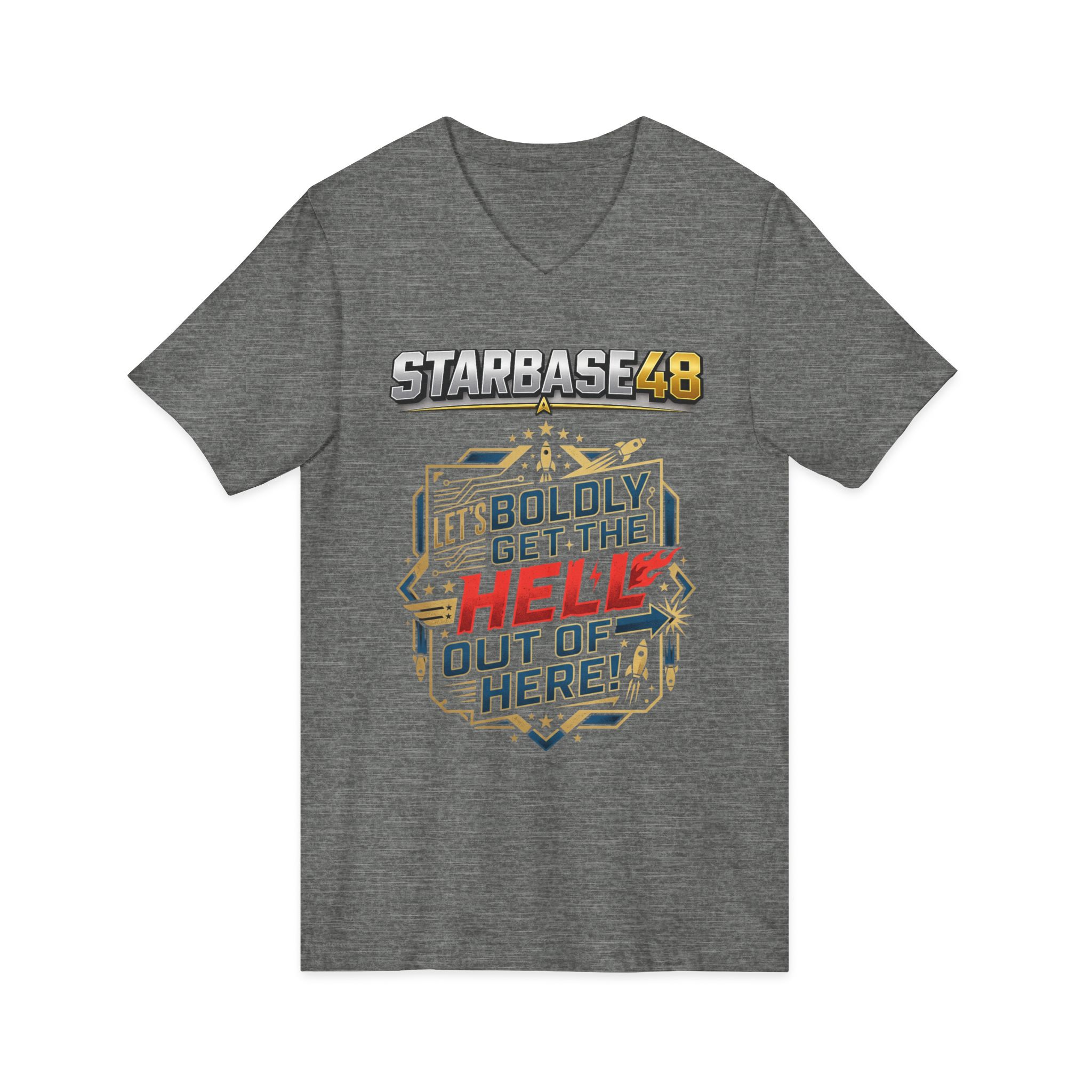 Starbase48 'Let's Boldly Get the Hell Out of Here' V‑Neck T‑Shirt - Image 7