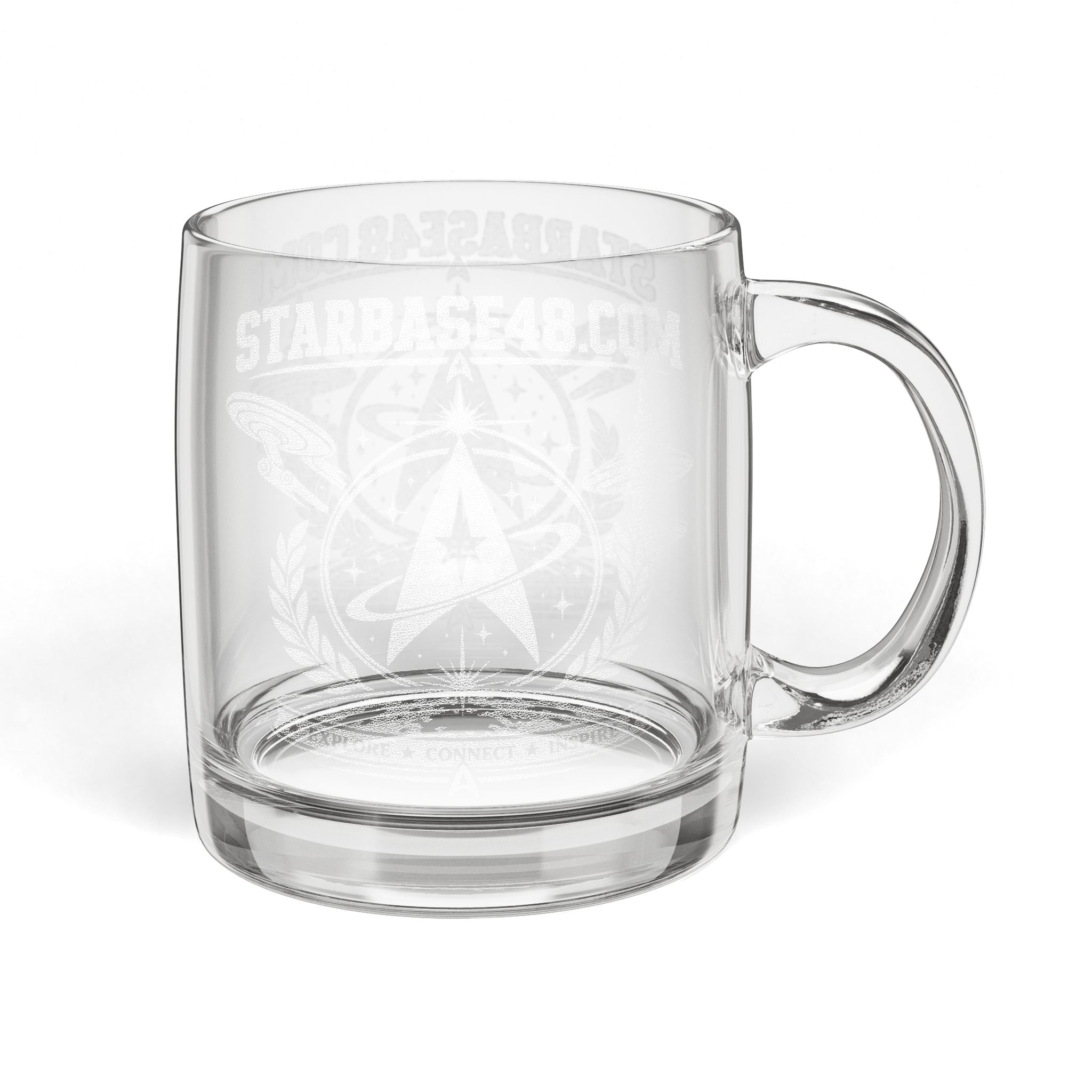 Engraved Glass Coffee Mug — Starbase47 Retro Space Logo, 12.25oz - Image 4