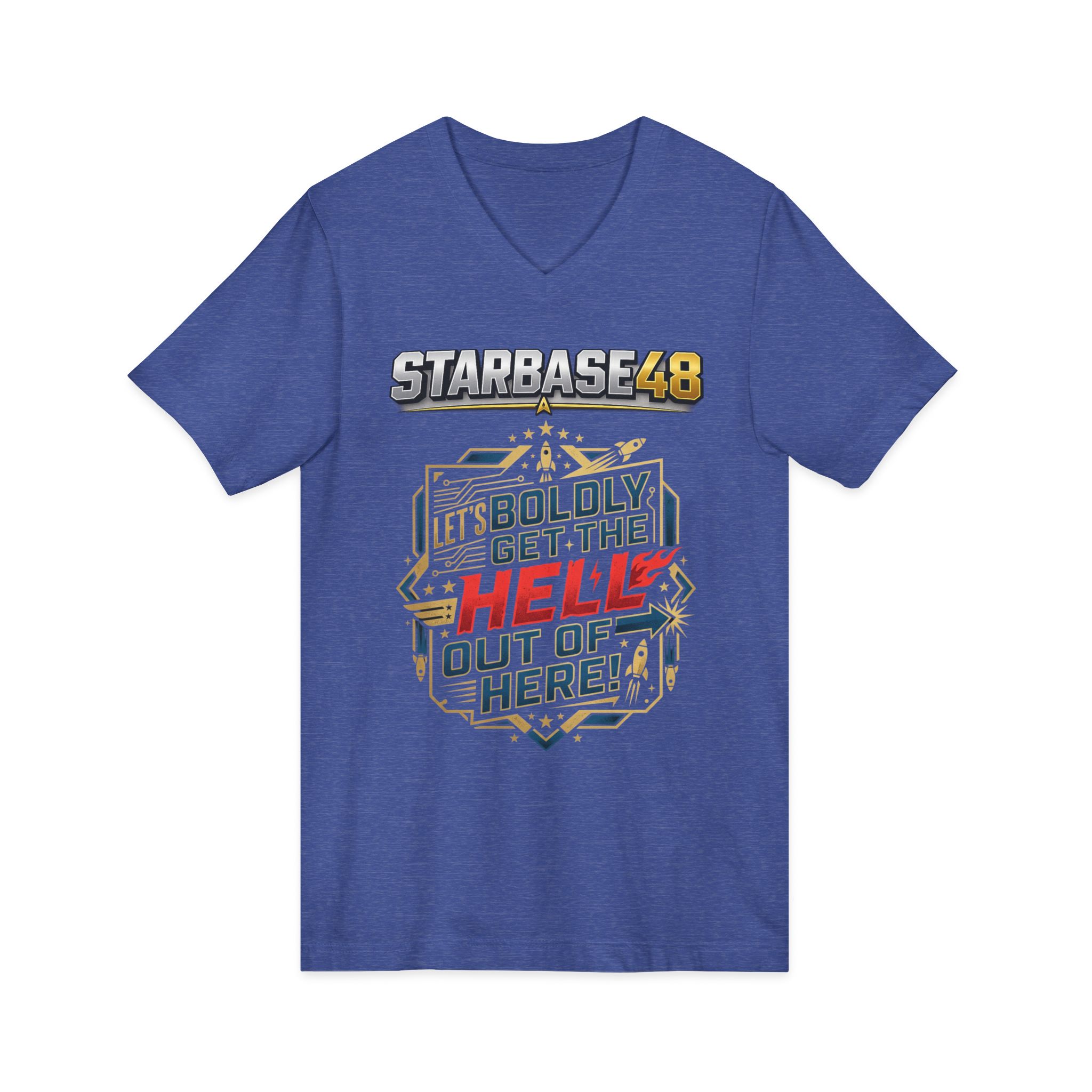 Starbase48 'Let's Boldly Get the Hell Out of Here' V‑Neck T‑Shirt - Image 23