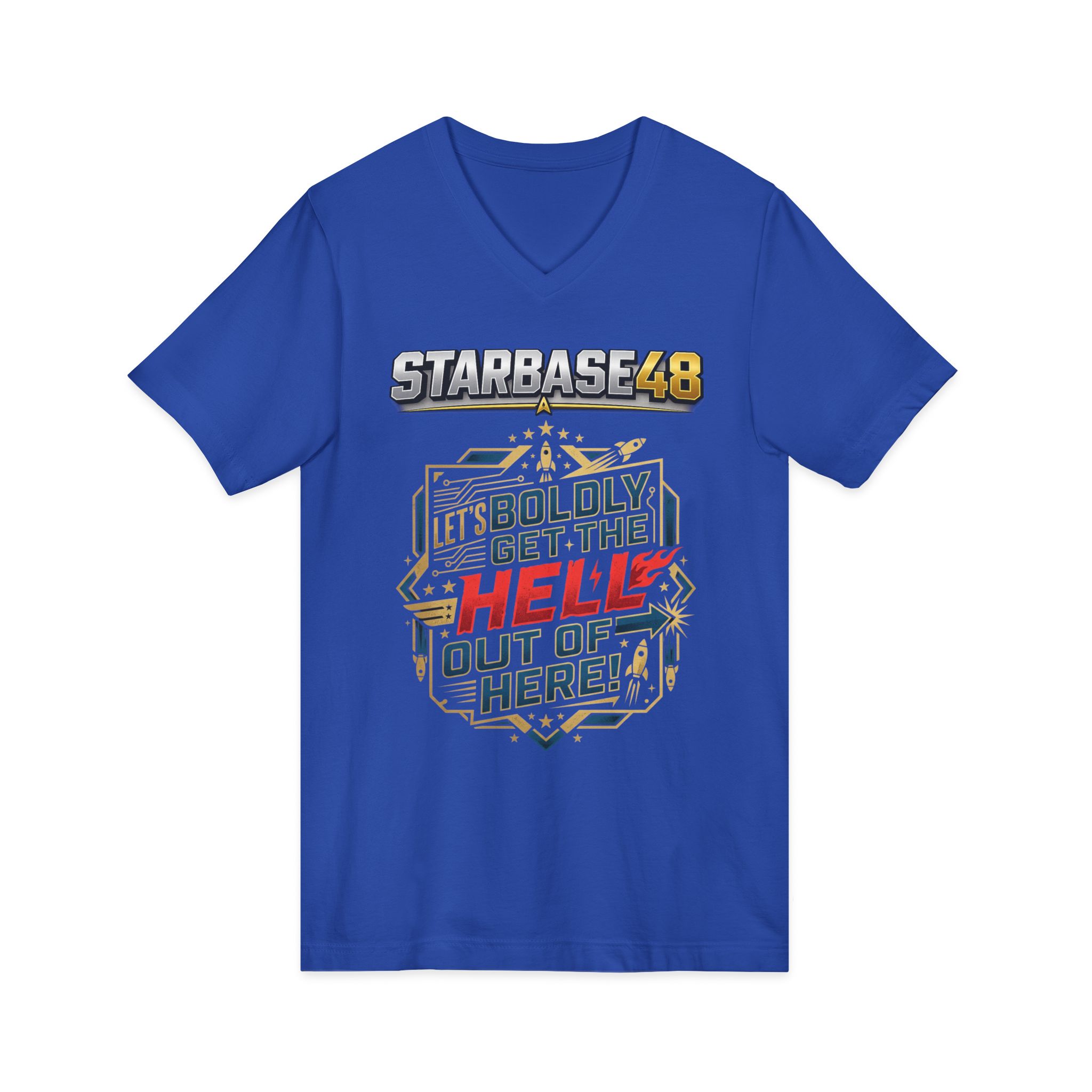 Starbase48 'Let's Boldly Get the Hell Out of Here' V‑Neck T‑Shirt - Image 19