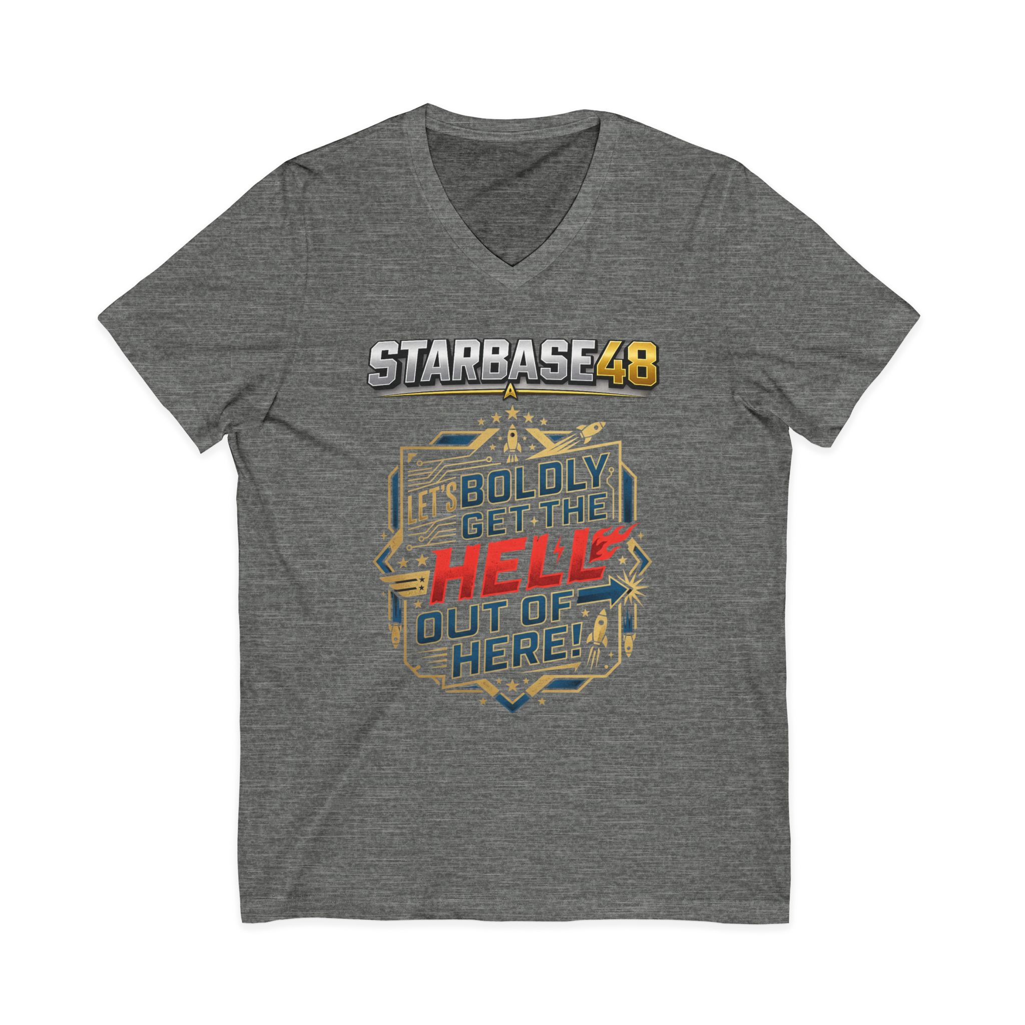 Starbase48 'Let's Boldly Get the Hell Out of Here' V‑Neck T‑Shirt - Image 5