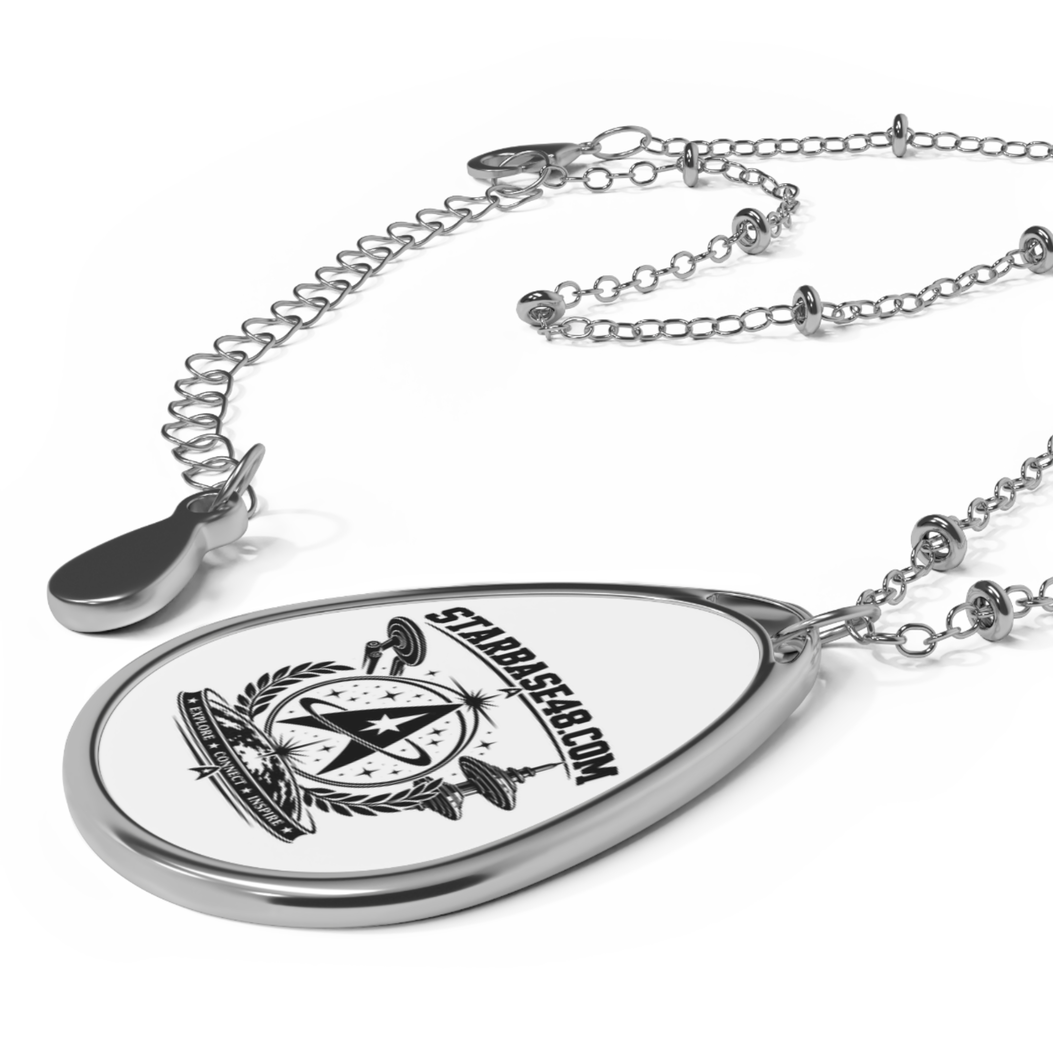 Oval Logo Pendant Necklace — Silver Teardrop Necklace with Custom Starbase48 Emblem - Image 3
