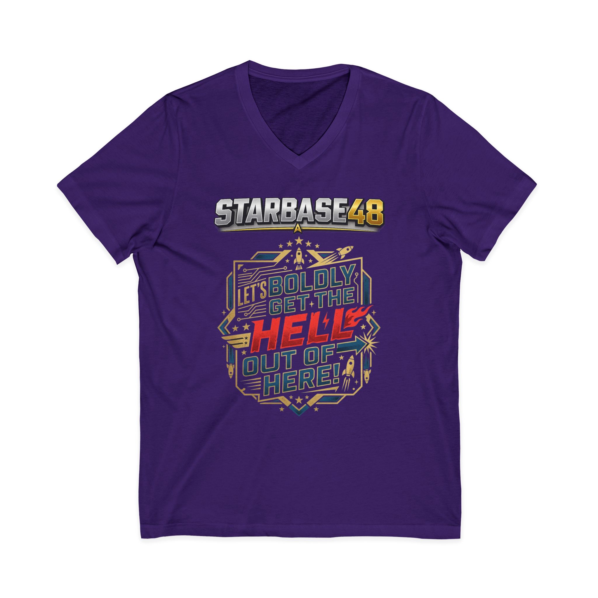 Starbase48 'Let's Boldly Get the Hell Out of Here' V‑Neck T‑Shirt - Image 37
