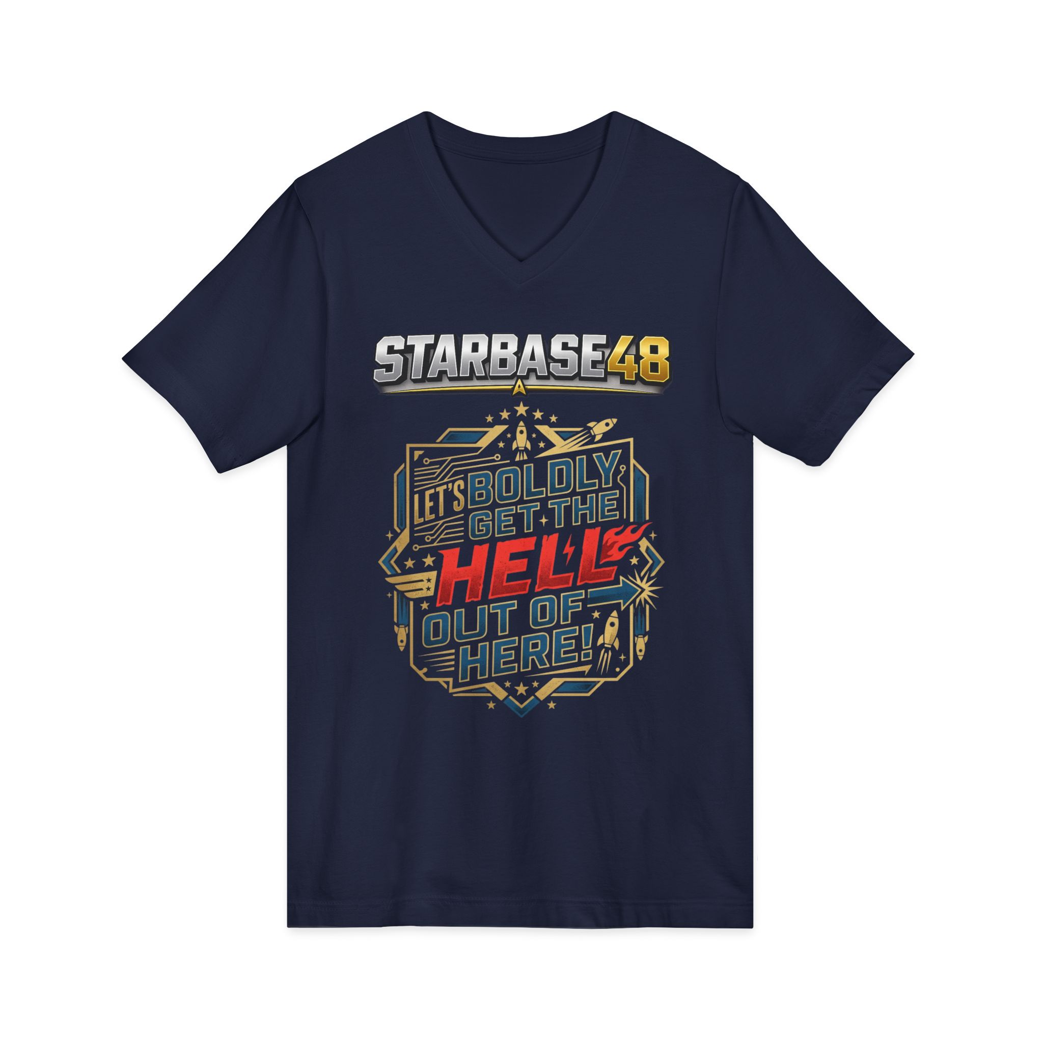 Starbase48 'Let's Boldly Get the Hell Out of Here' V‑Neck T‑Shirt - Image 35