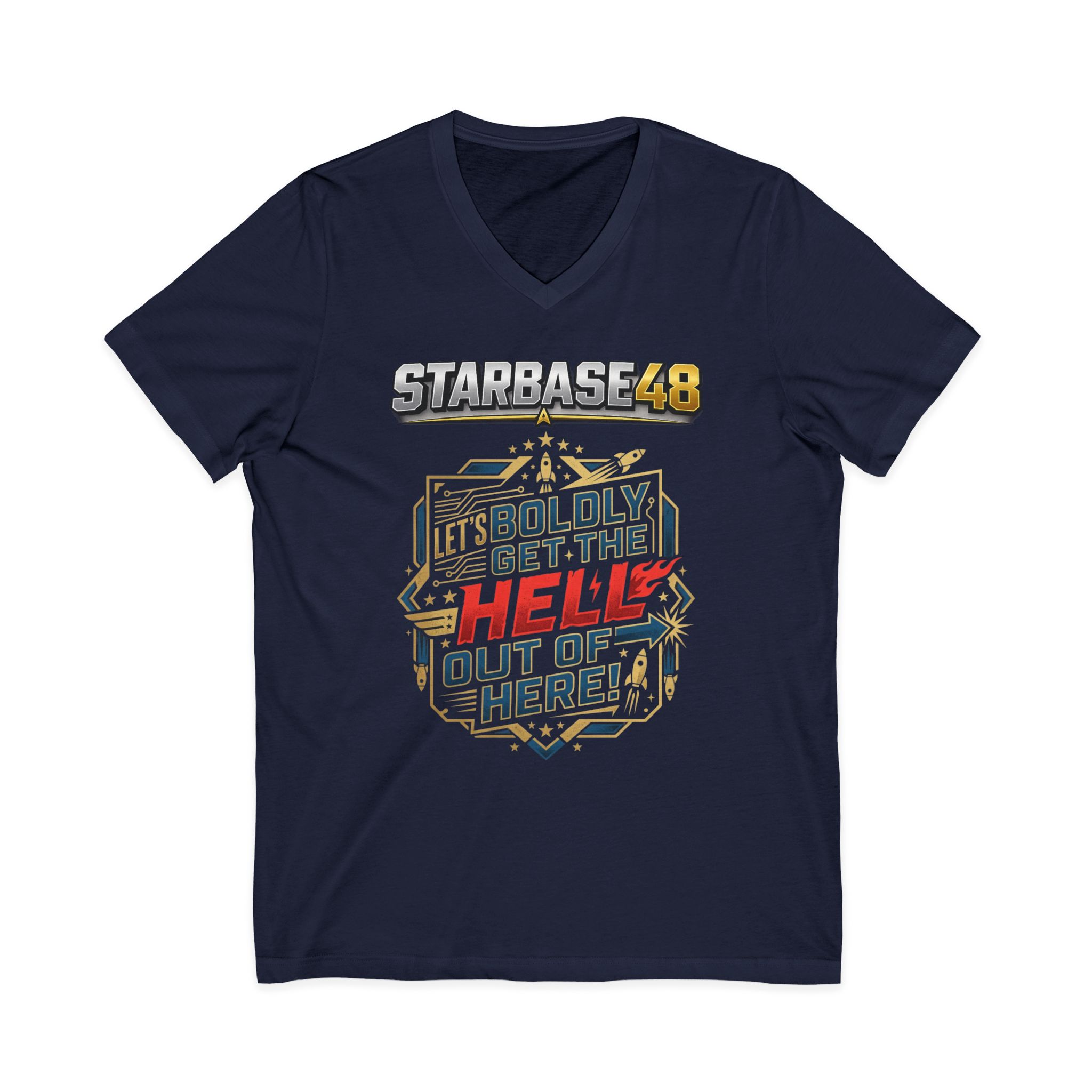 Starbase48 'Let's Boldly Get the Hell Out of Here' V‑Neck T‑Shirt - Image 33