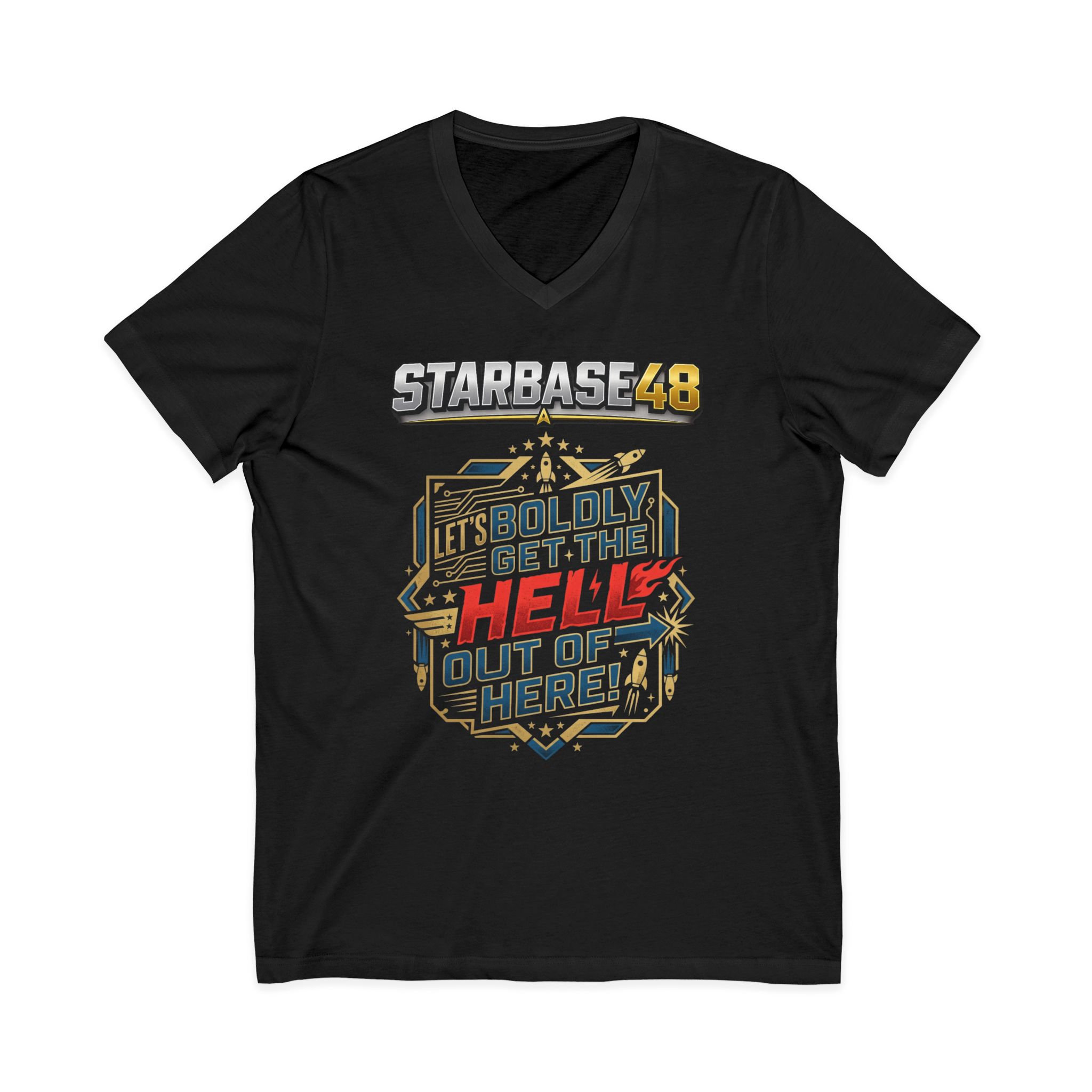 Starbase48 'Let's Boldly Get the Hell Out of Here' V‑Neck T‑Shirt - Image 9