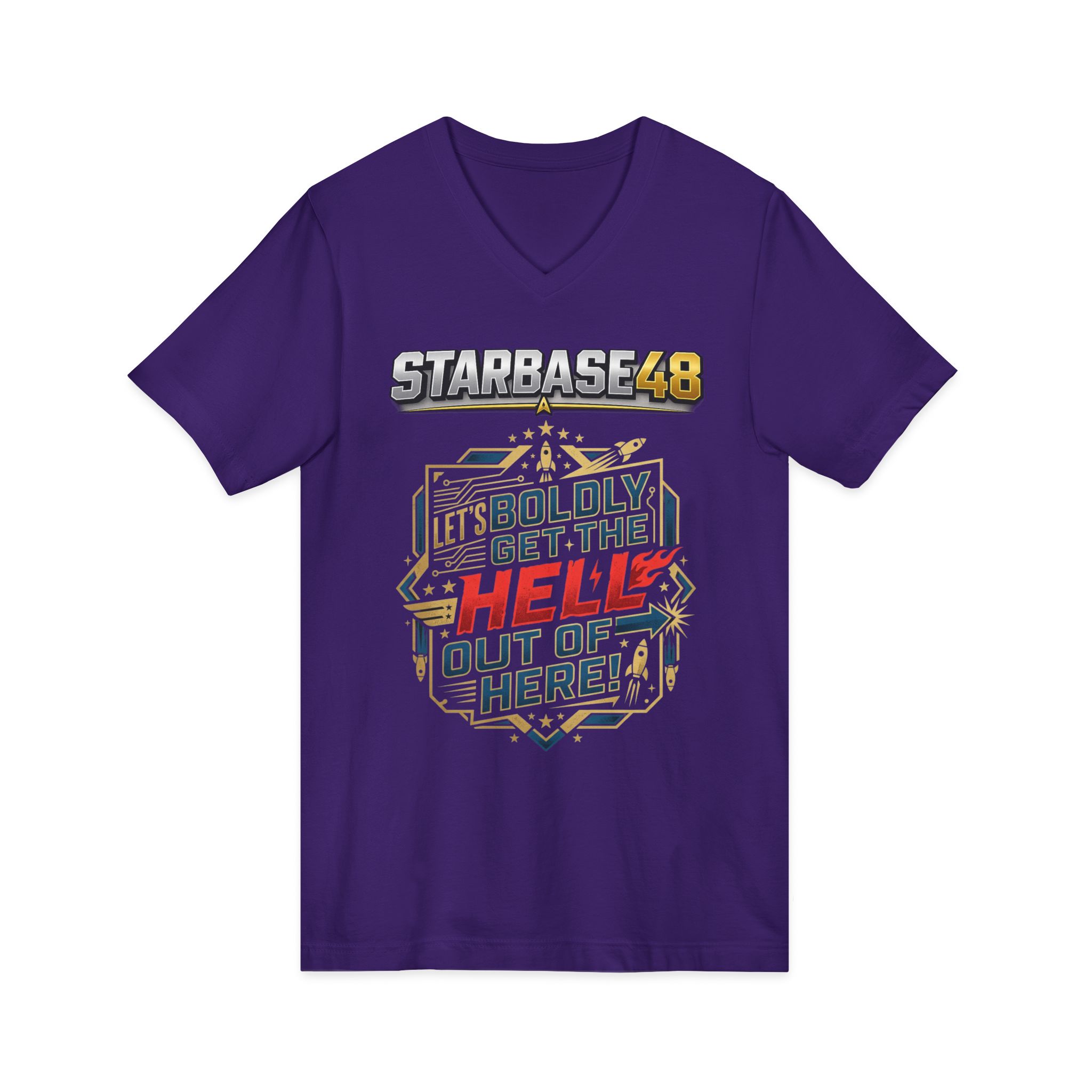 Starbase48 'Let's Boldly Get the Hell Out of Here' V‑Neck T‑Shirt - Image 39