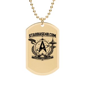 Starbase48.com Engraved Dog Tag Necklace — Sci‑Fi Emblem Military ID Pendant