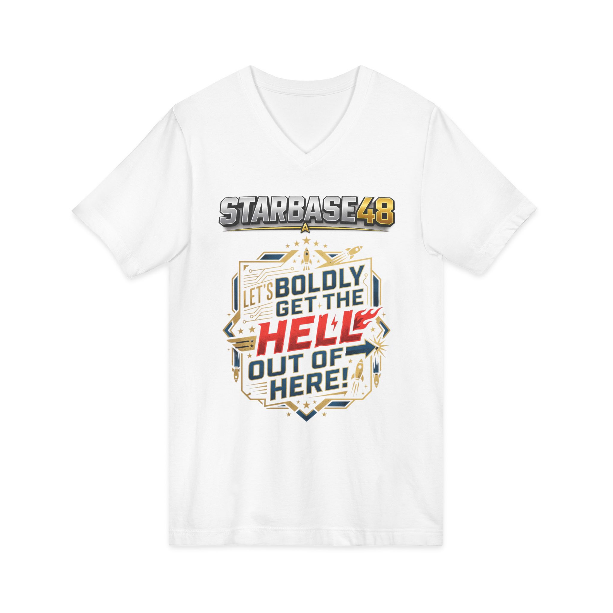Starbase48 'Let's Boldly Get the Hell Out of Here' V‑Neck T‑Shirt - Image 3