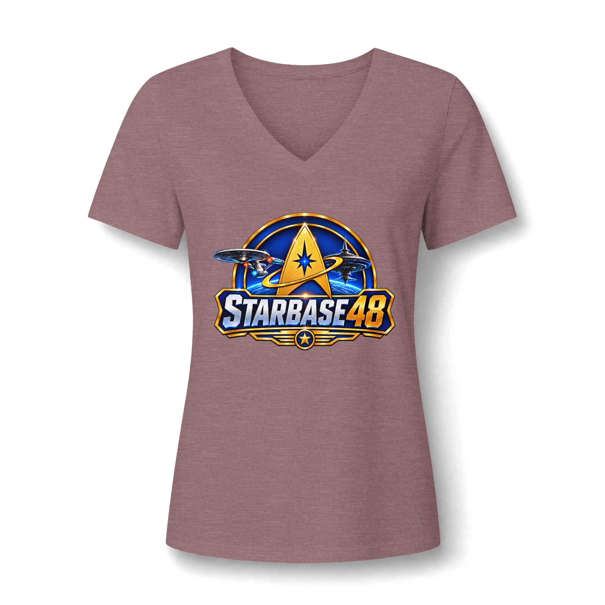 Starbase 48 Women's V‑Neck Tee — Retro Space Patch Graphic - Image 10