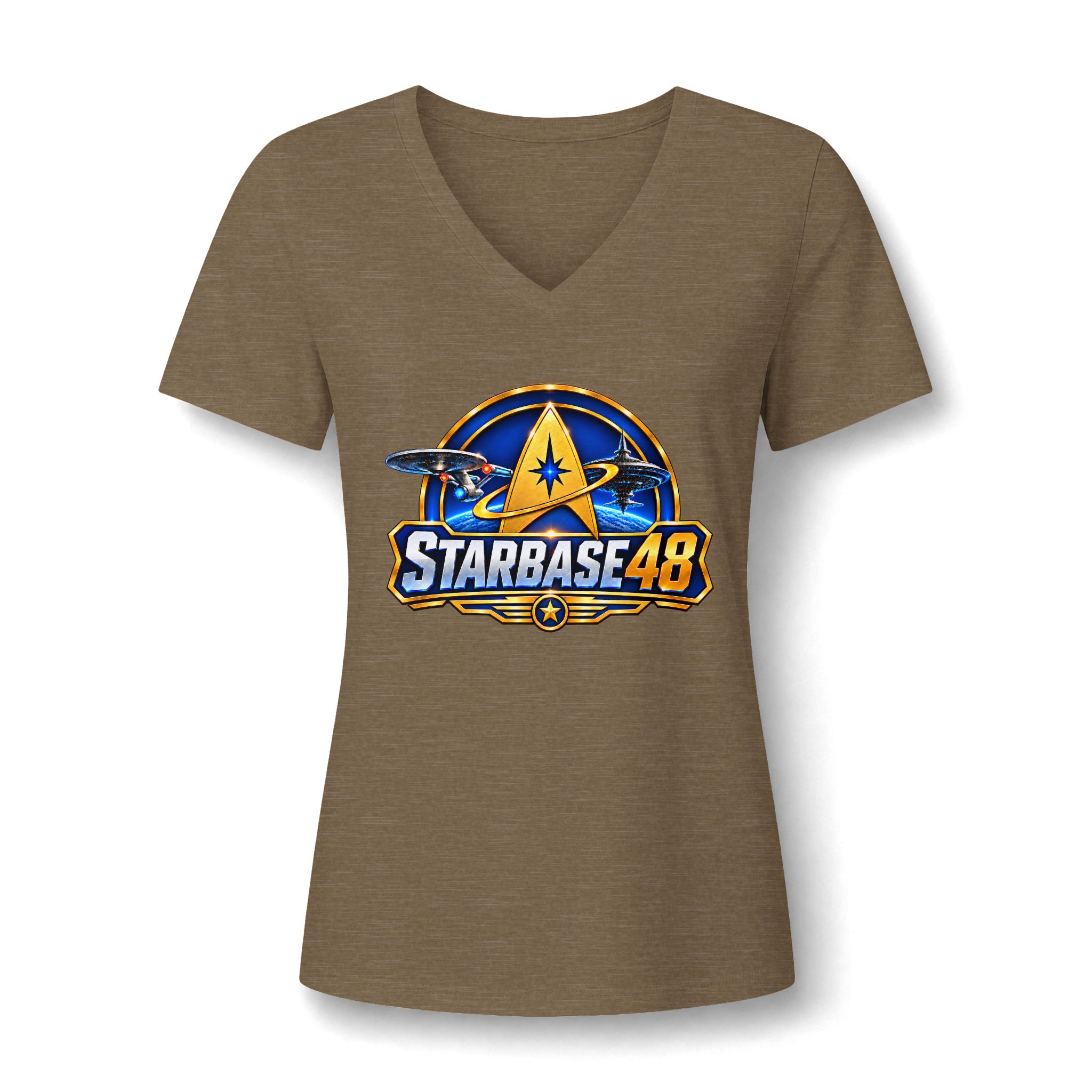 Starbase 48 Women's V‑Neck Tee — Retro Space Patch Graphic - Image 26