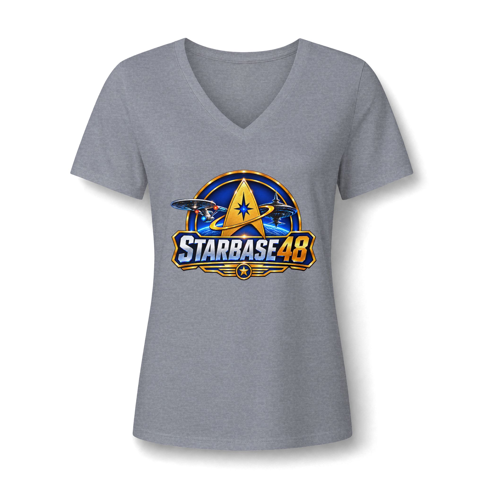 Starbase 48 Women's V‑Neck Tee — Retro Space Patch Graphic - Image 34