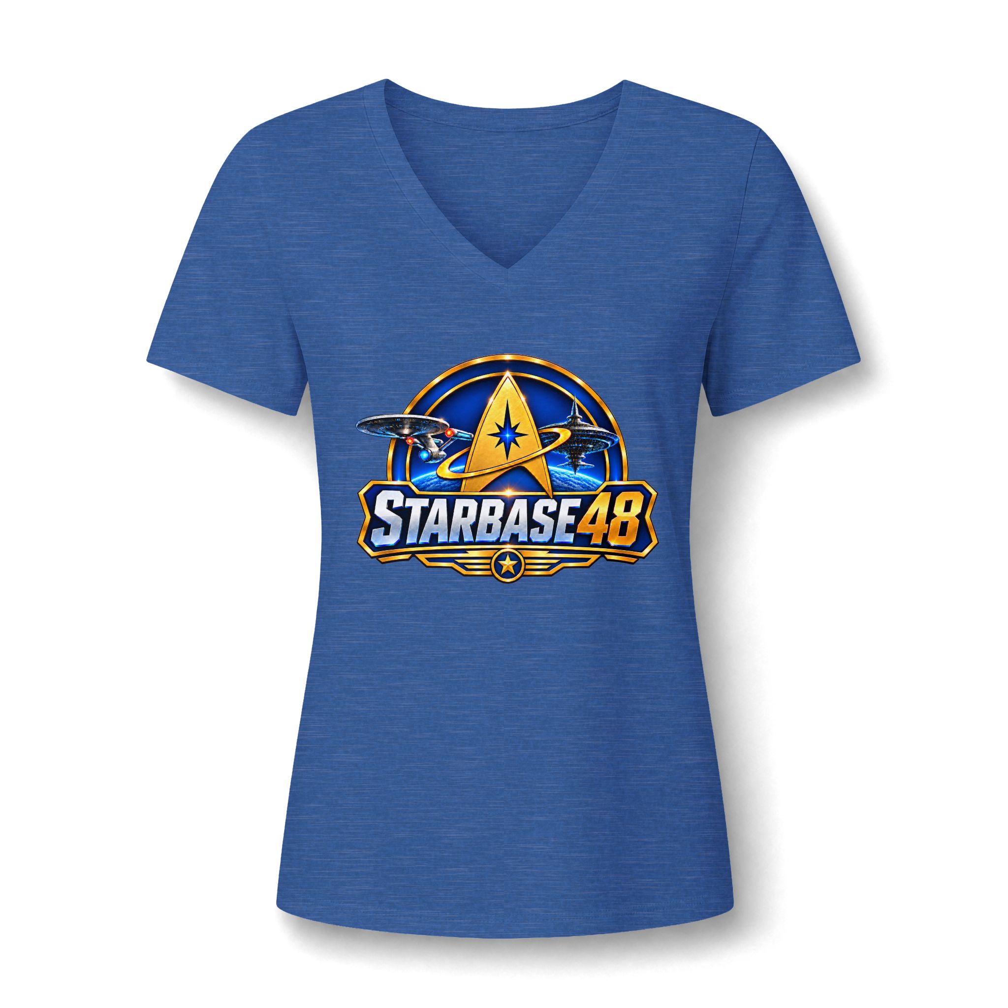 Starbase 48 Women's V‑Neck Tee — Retro Space Patch Graphic - Image 38