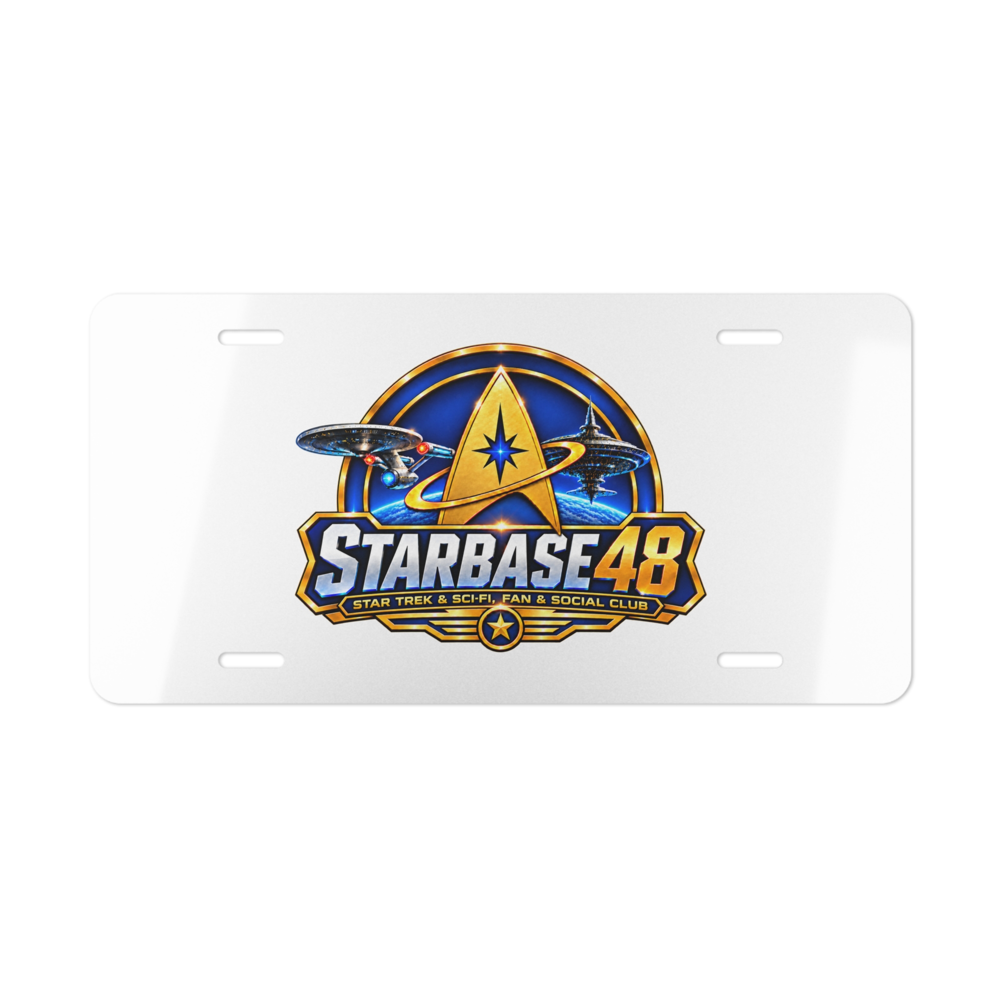 Starbase 48 Vanity Plate — Sci‑Fi Starfleet Logo License Plate