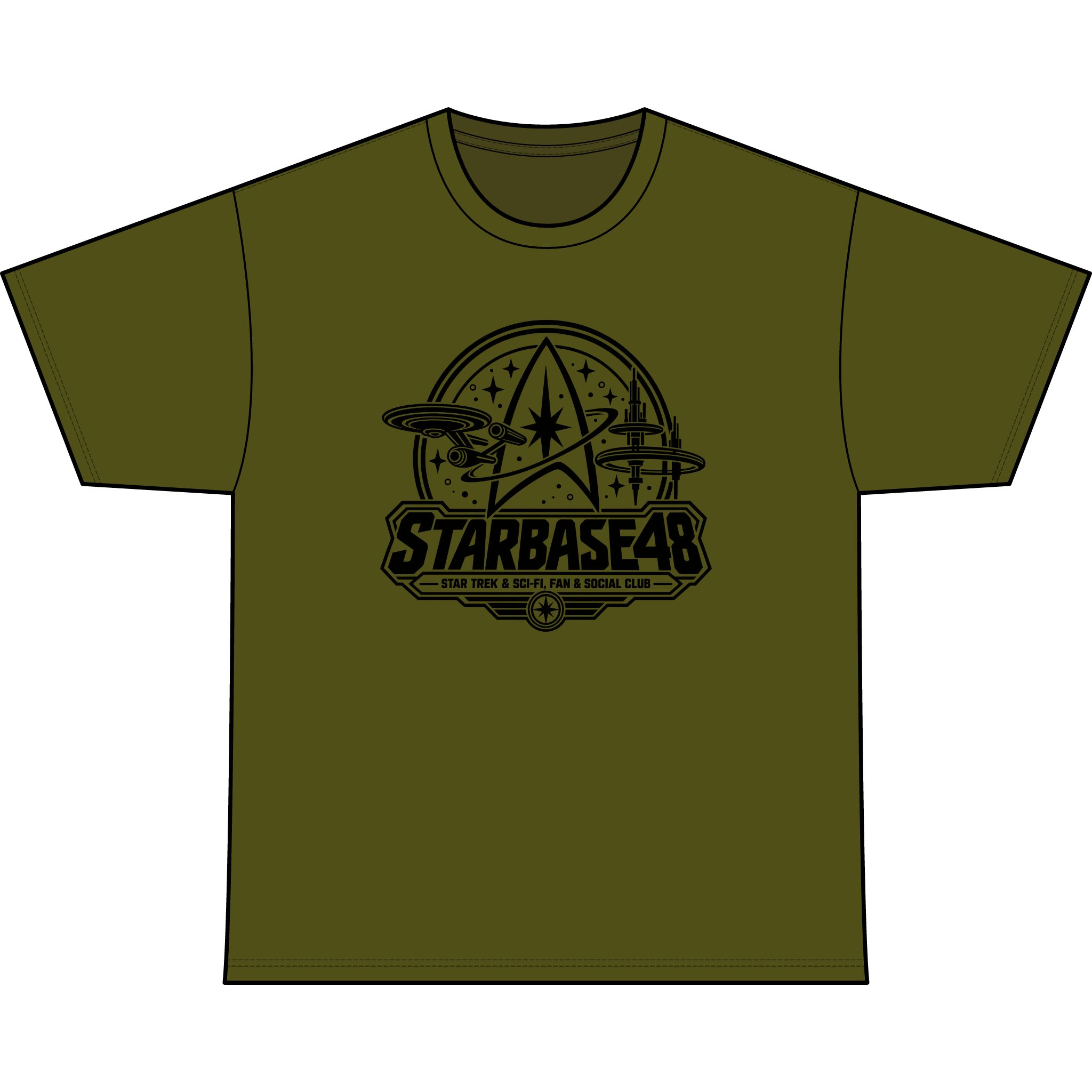 Starbase 48 Retro Sci‑Fi T-Shirt — Military Green Graphic Tee - Image 5
