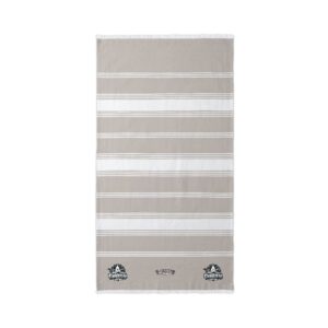Embroidered Striped Beach Throw — Neutral Turkish Towel with Seashell Motif