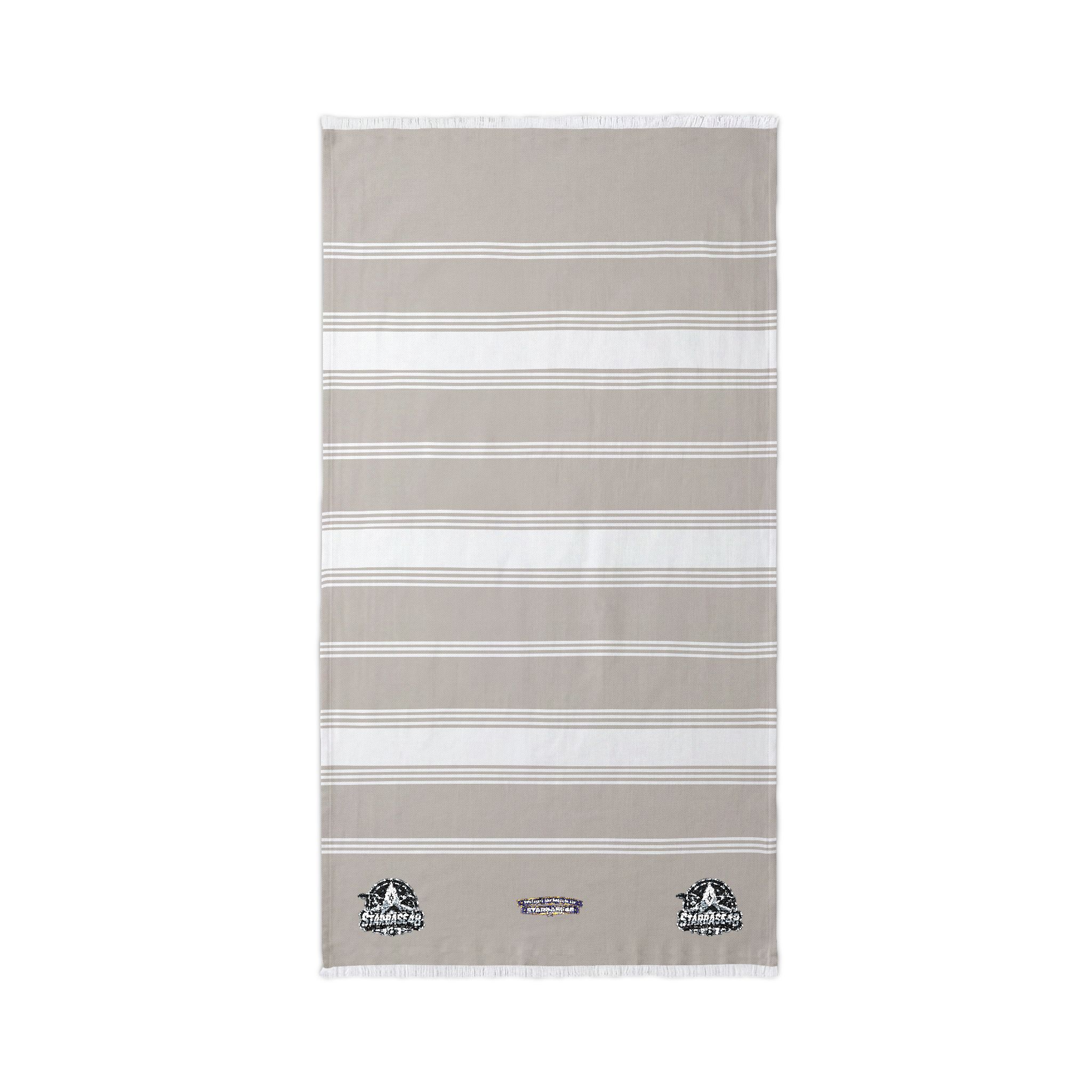 Embroidered Striped Beach Throw — Neutral Turkish Towel with Seashell Motif