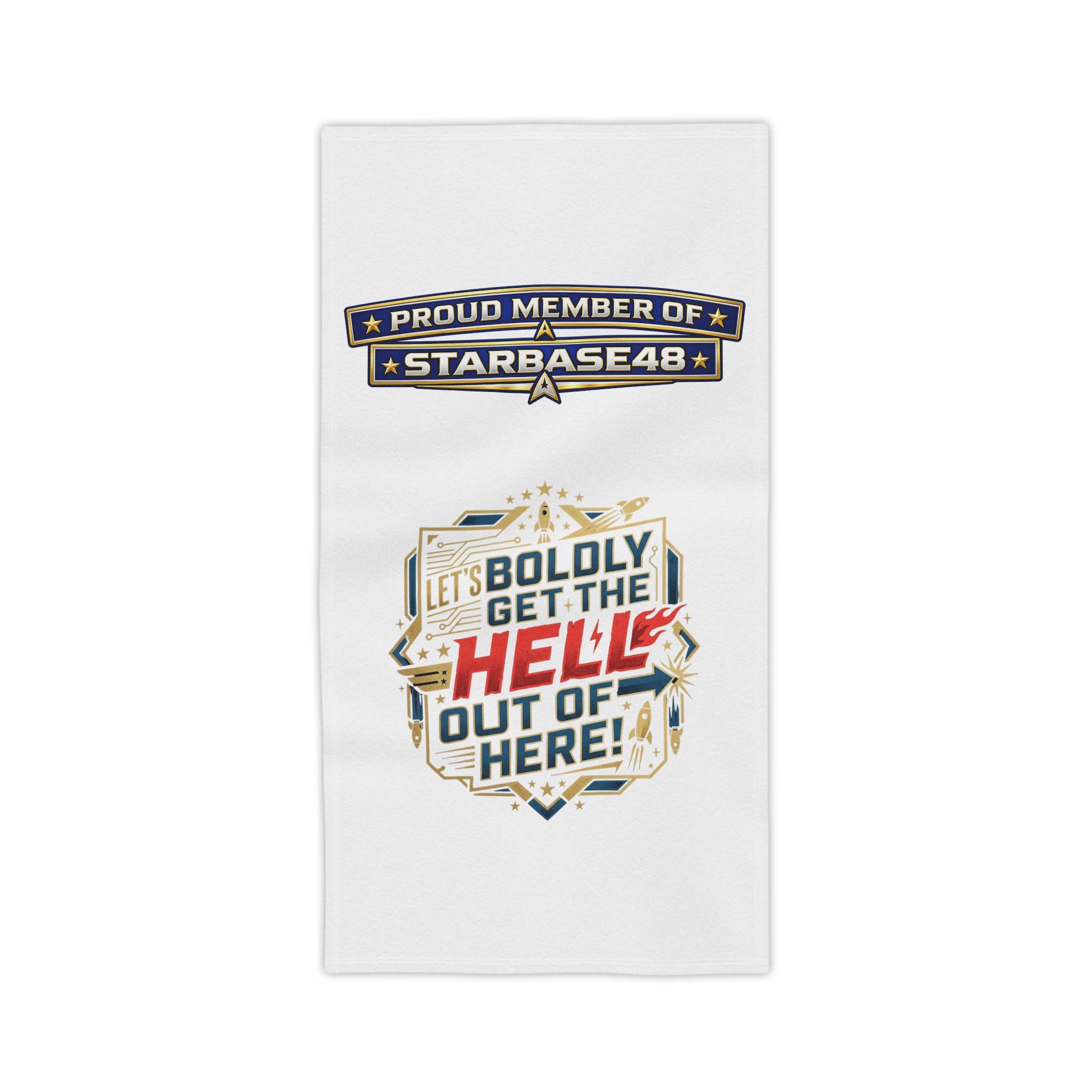Starbase 48 “Let’s Boldly Get the Hell Out of Here!” Beach Towel - Image 9