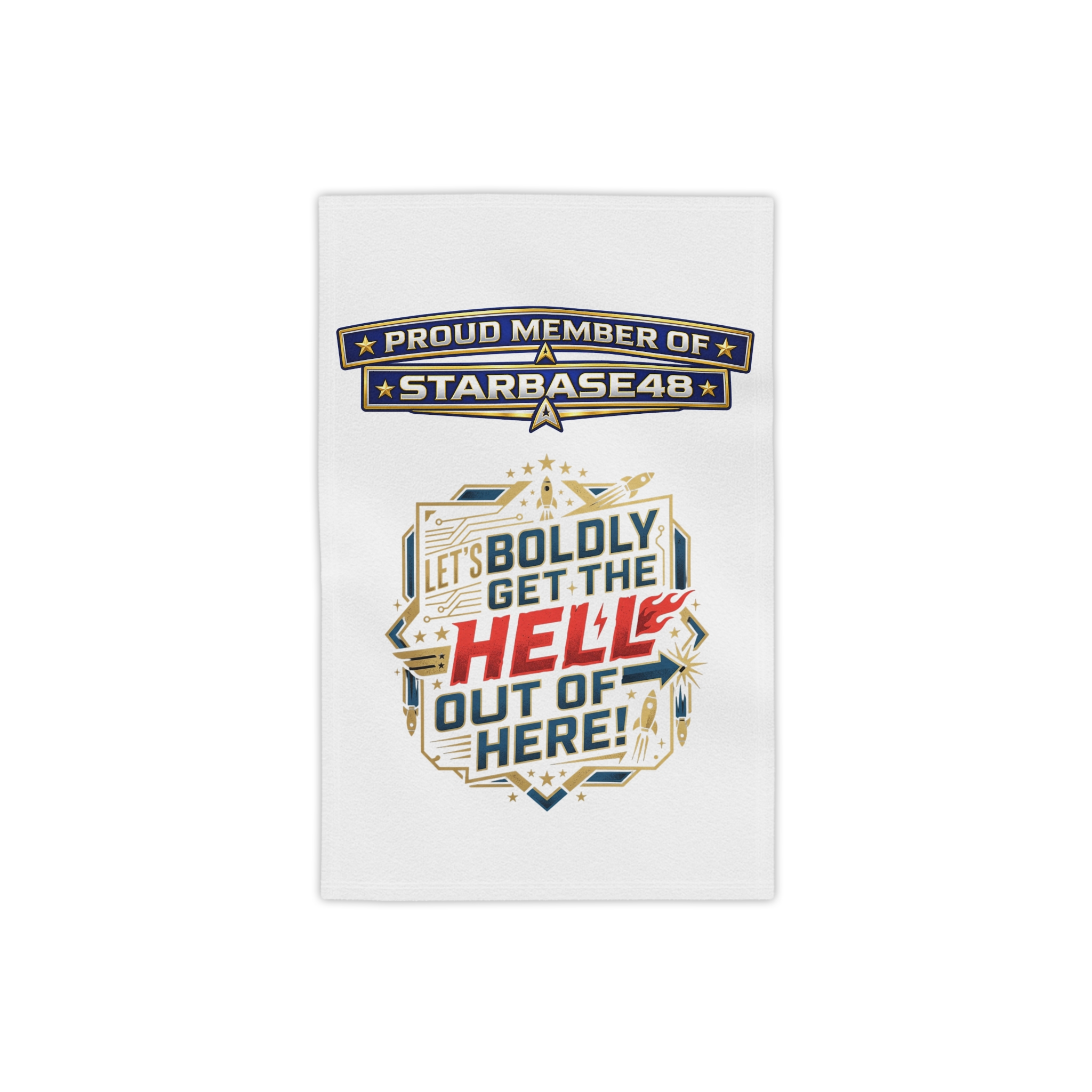 Starbase 48 “Let’s Boldly Get the Hell Out of Here!” Beach Towel - Image 5