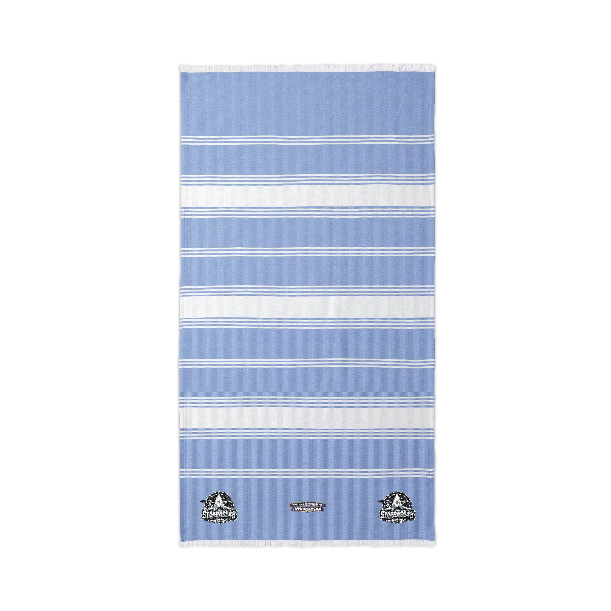 Embroidered Striped Beach Throw — Neutral Turkish Towel with Seashell Motif - Image 3