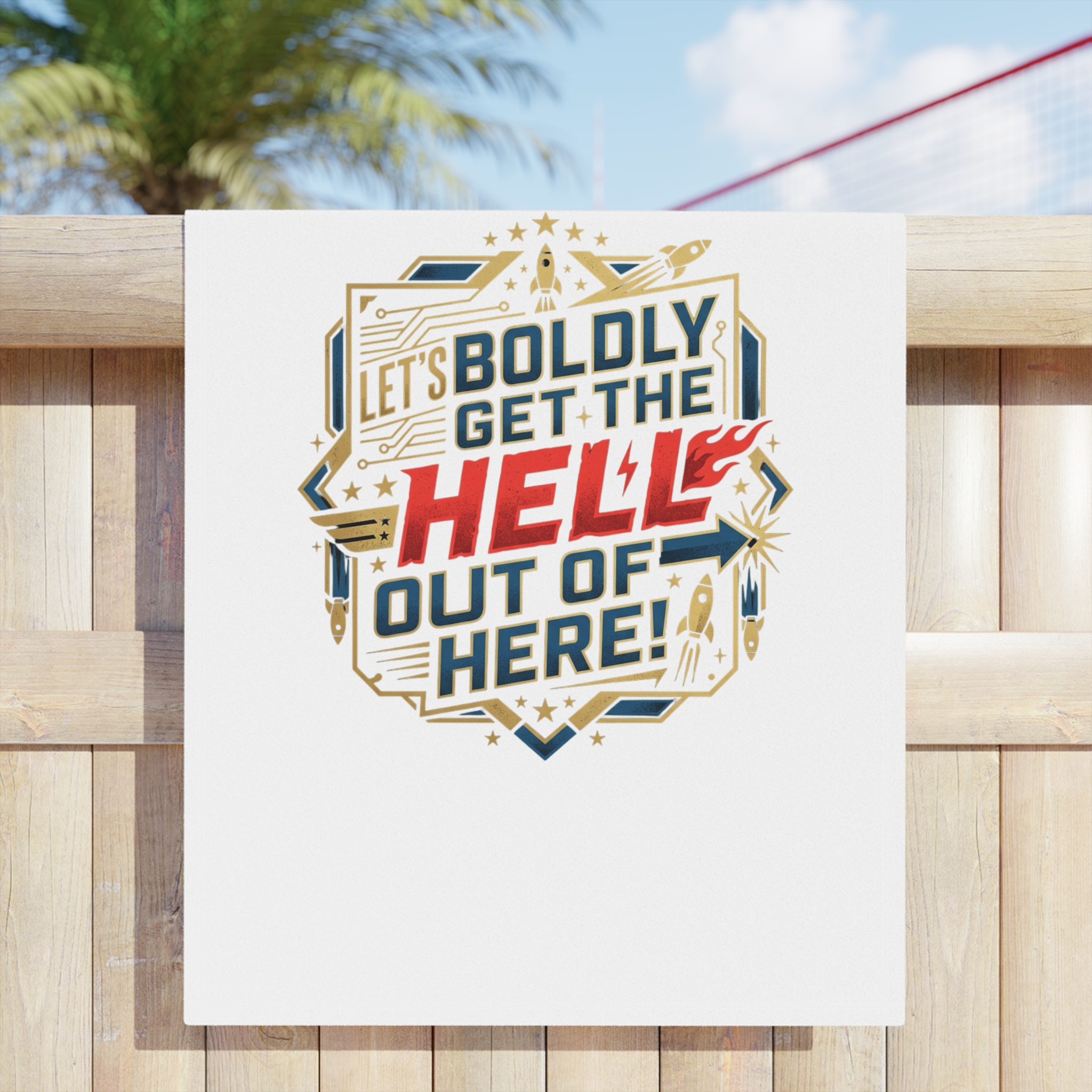 Starbase 48 “Let’s Boldly Get the Hell Out of Here!” Beach Towel - Image 4
