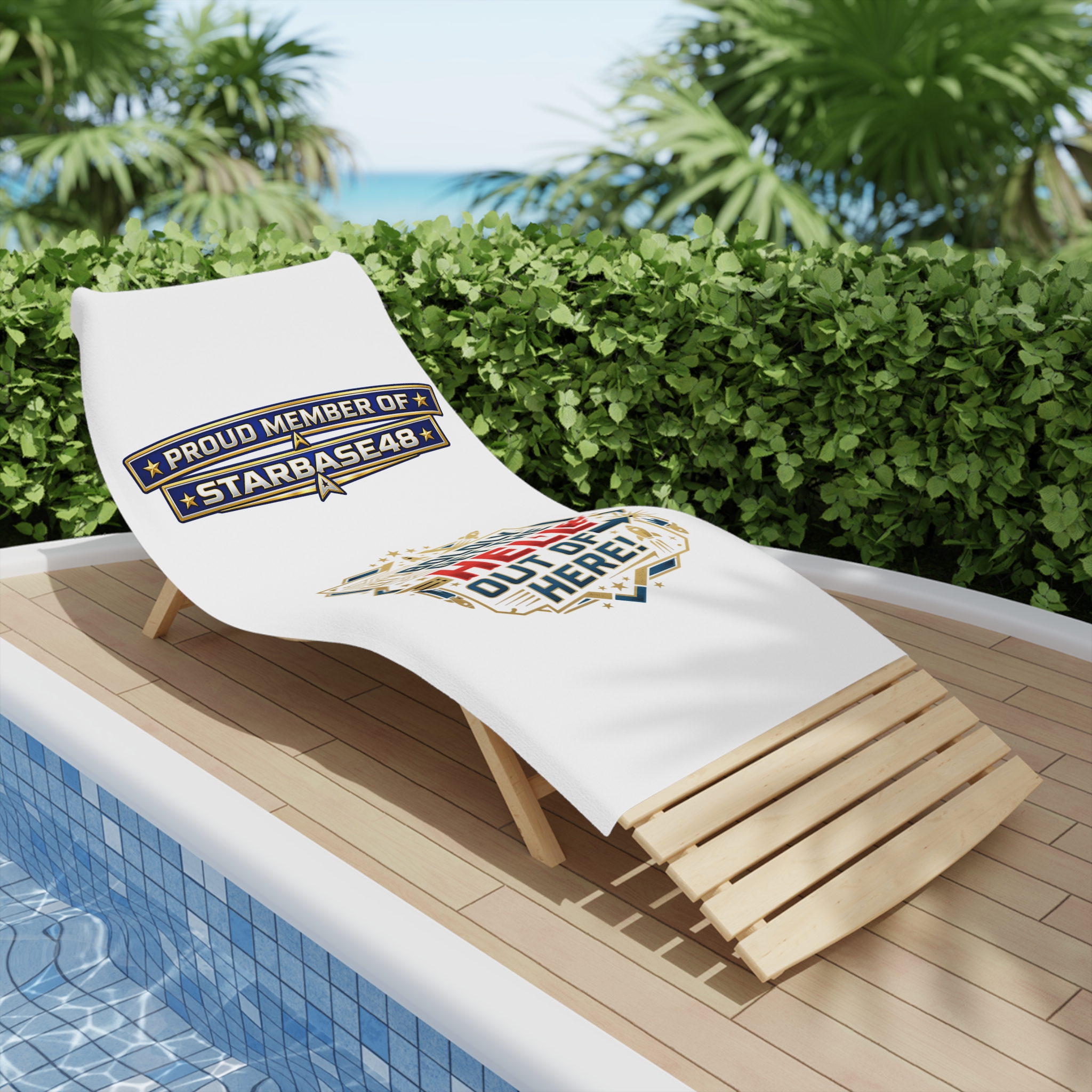 Starbase 48 “Let’s Boldly Get the Hell Out of Here!” Beach Towel - Image 2