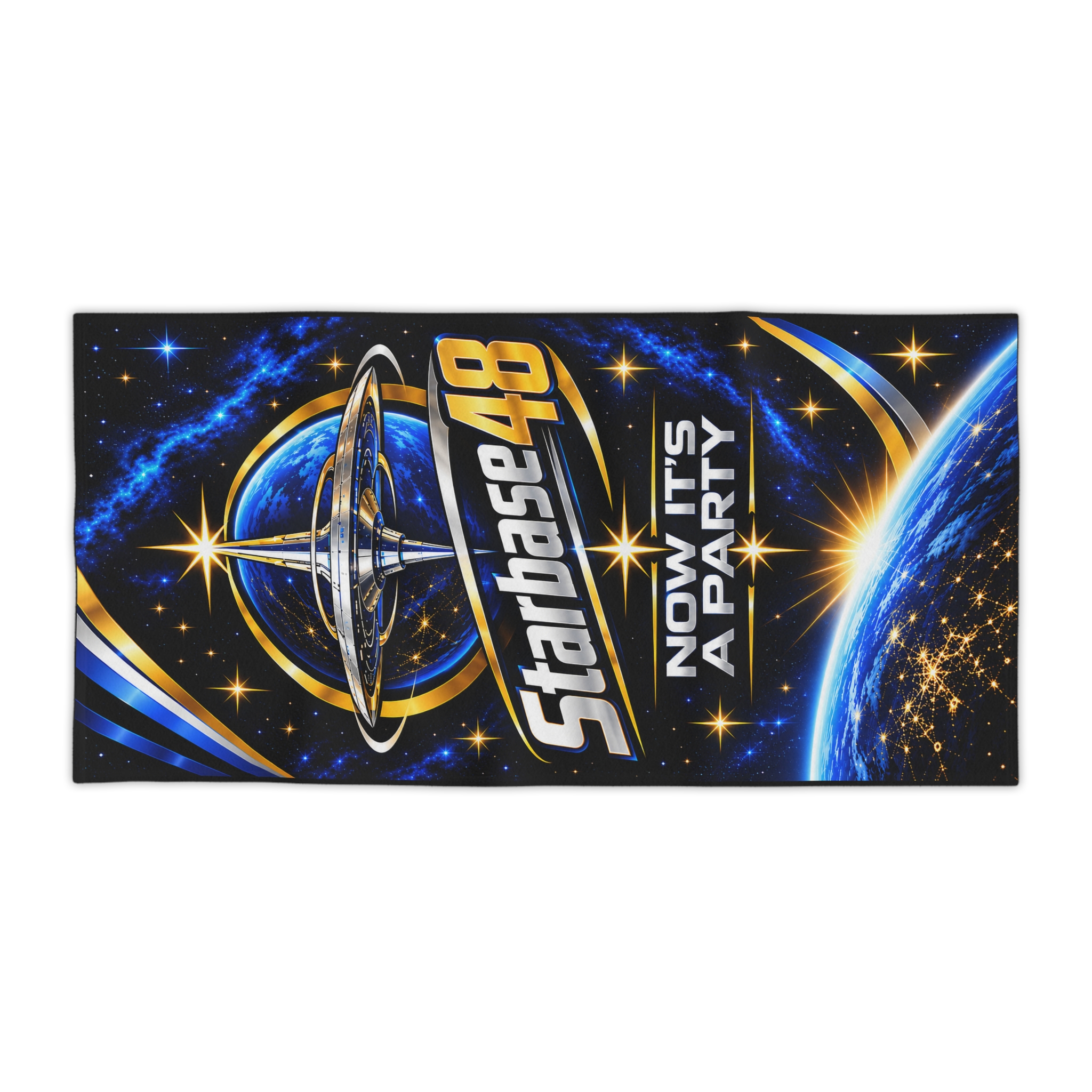 Starbase 48 Beach Towel — 'Now It's A Party' Space Graphic - Image 6