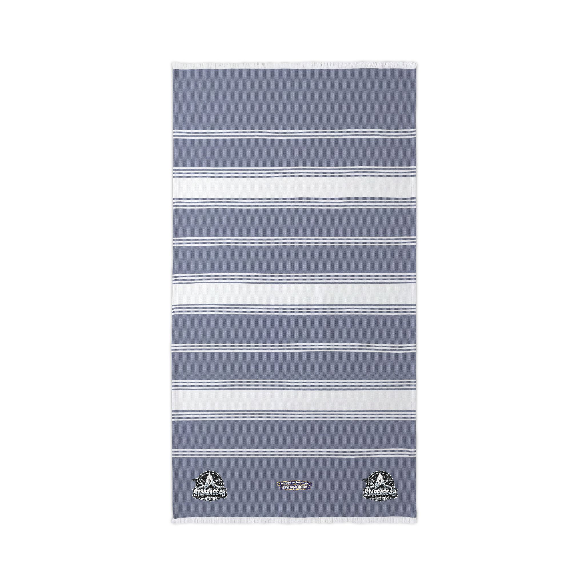 Embroidered Striped Beach Throw — Neutral Turkish Towel with Seashell Motif - Image 4