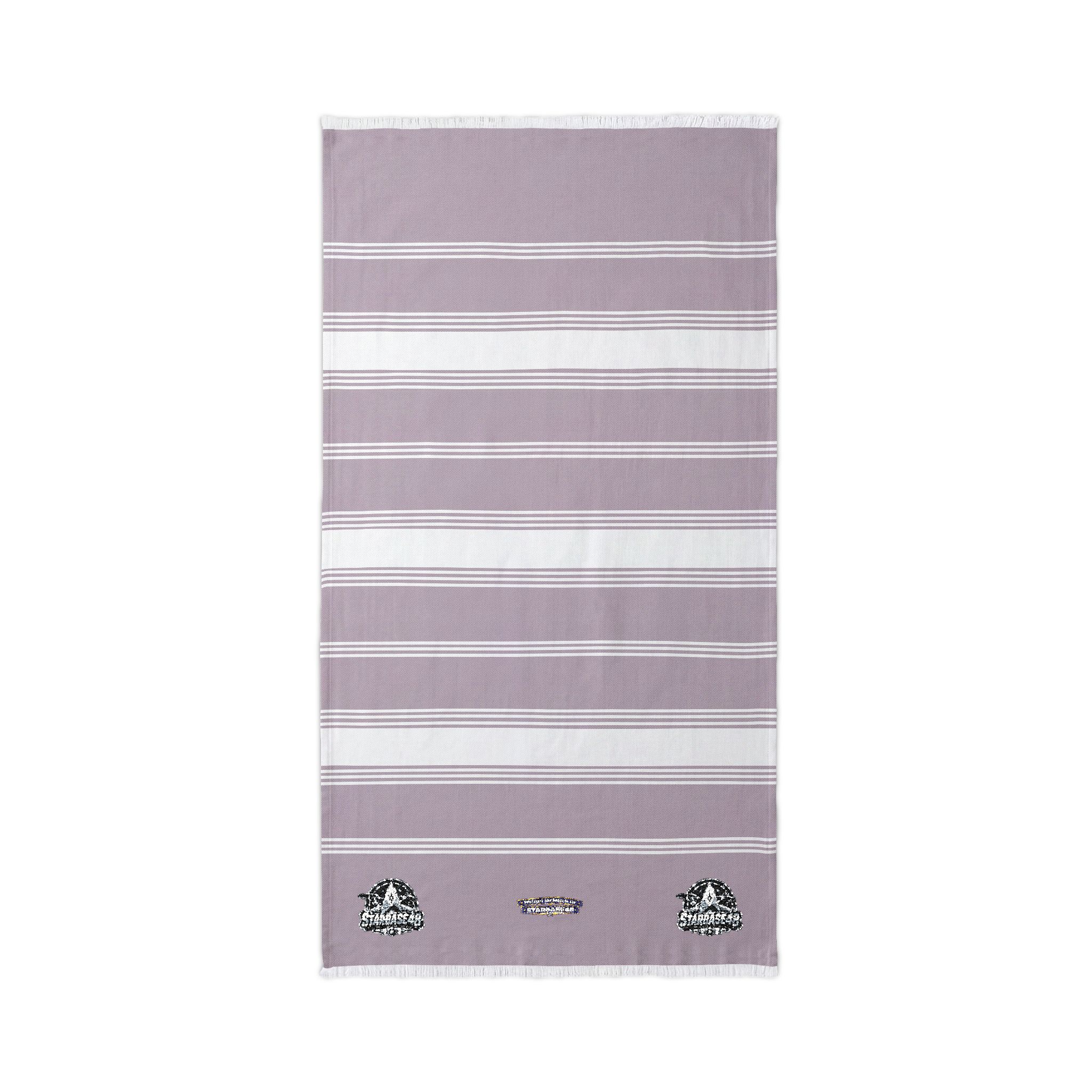 Embroidered Striped Beach Throw — Neutral Turkish Towel with Seashell Motif - Image 6