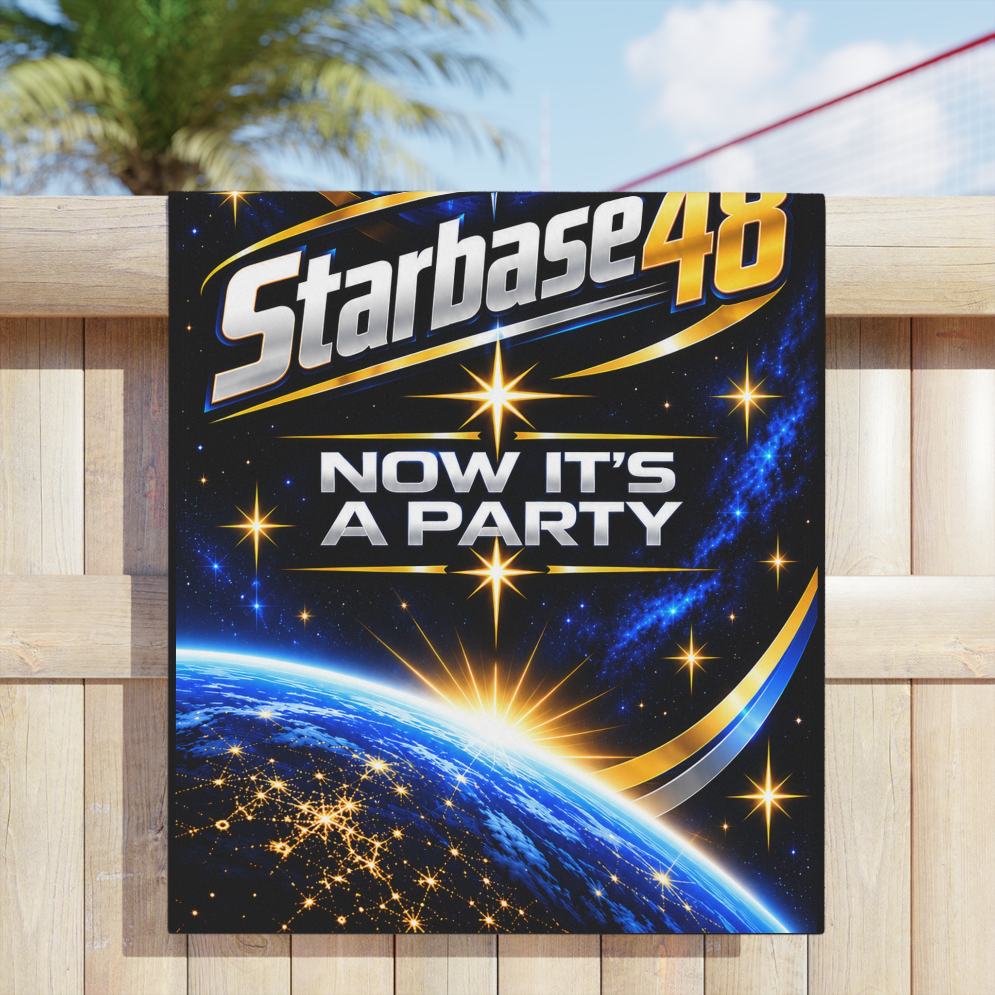 Starbase 48 Beach Towel — 'Now It's A Party' Space Graphic - Image 7