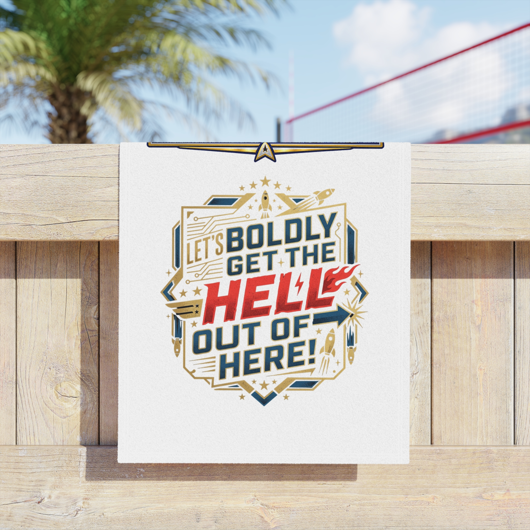 Starbase 48 “Let’s Boldly Get the Hell Out of Here!” Beach Towel - Image 7