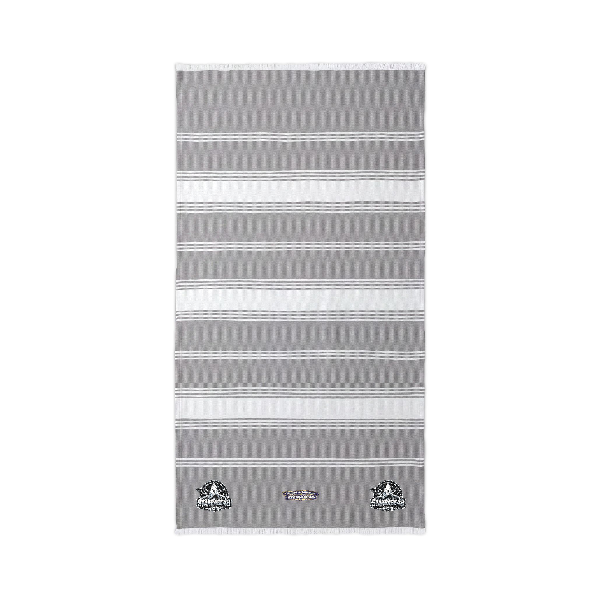 Embroidered Striped Beach Throw — Neutral Turkish Towel with Seashell Motif - Image 2